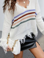 Sarah Express Women's Frayed Hem Long Sleeve Sweater