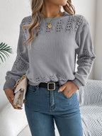 Sarah Express Women's Hollow Out Eyelet Long Sleeve Sweater