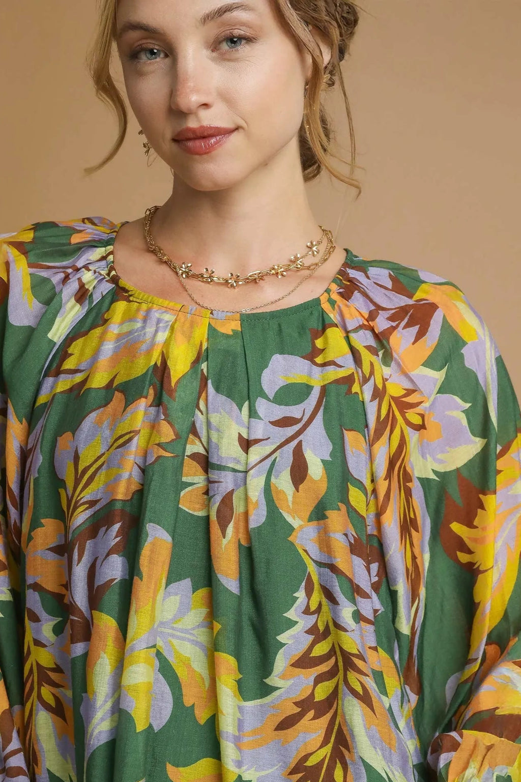 Sarah Express Women’s Abstract Print Balloon Sleeve Blouse Casual All-Season