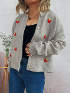 Sarah Express Women's Strawberry Button Up Long Sleeve Cardigan