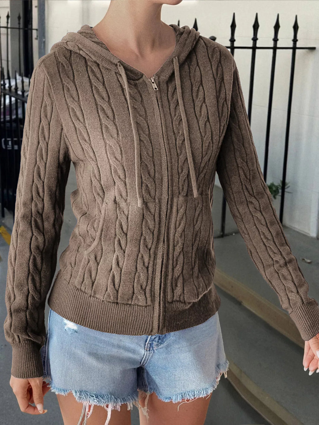 Sarah Express Women's Cozy Cable-Knit Zip-Up Cardigan