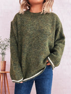 Sarah Express Women's Contrast Trim Round Neck Cozy Sweater