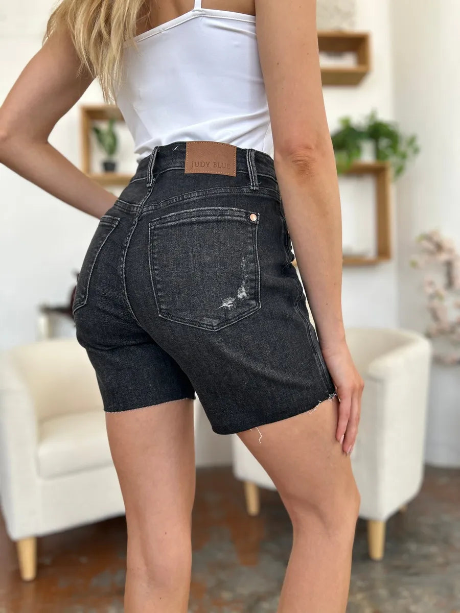 Blue Full Size High Waist Rigid Magic Denim Shorts