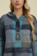 Sarah Express Women's Plaid Dropped Shoulder Fleece Hoodie