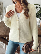 Sarah Express Women's Fuzzy Button-Front Cardigan Cream