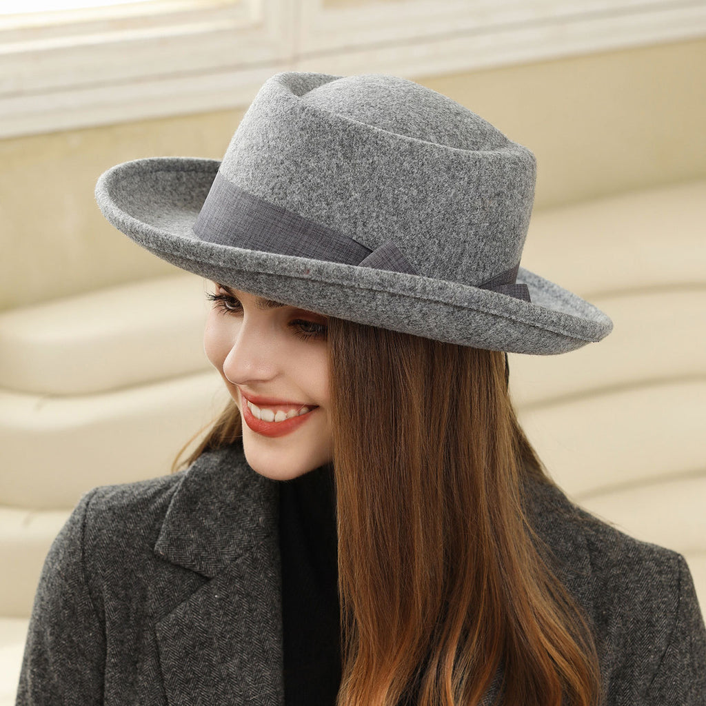 Vintage Flat Top Hat with Bow British Retro Style Women's Fall Winter Cap