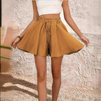 Women's Summer Elastic Waist Culottes Shorts Solid Color