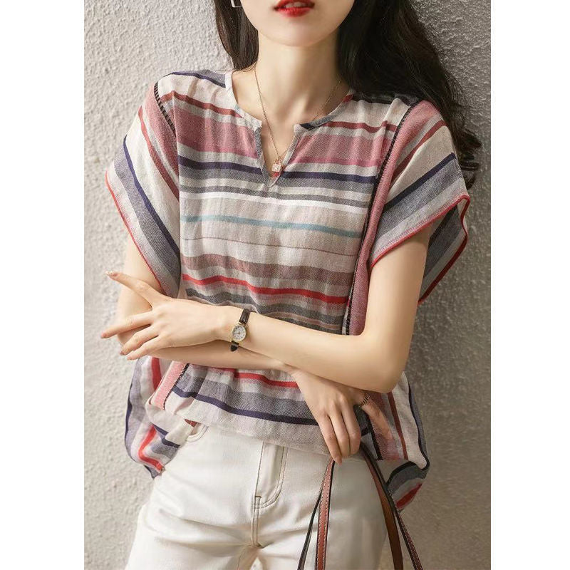 Women's Striped Long Sleeve Button-Up Shirt Loose Fit V-Neck Cardigan Top
