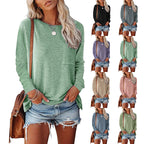 Women's Long Sleeve Pocket T-Shirt Split Hem Casual Cotton Blend Top