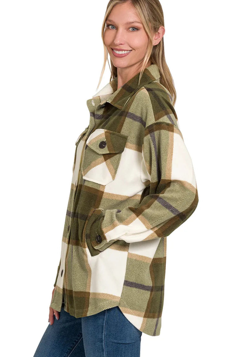 Sarah Express Women’s Oversized Plaid Fleece Shacket Casual Fall Spring