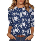 Women's Three-Quarter Sleeve Floral Print T-Shirt Top