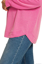 Sarah Express Women’s Plus Size Raised Rib Long Sleeve Top Casual All-Season