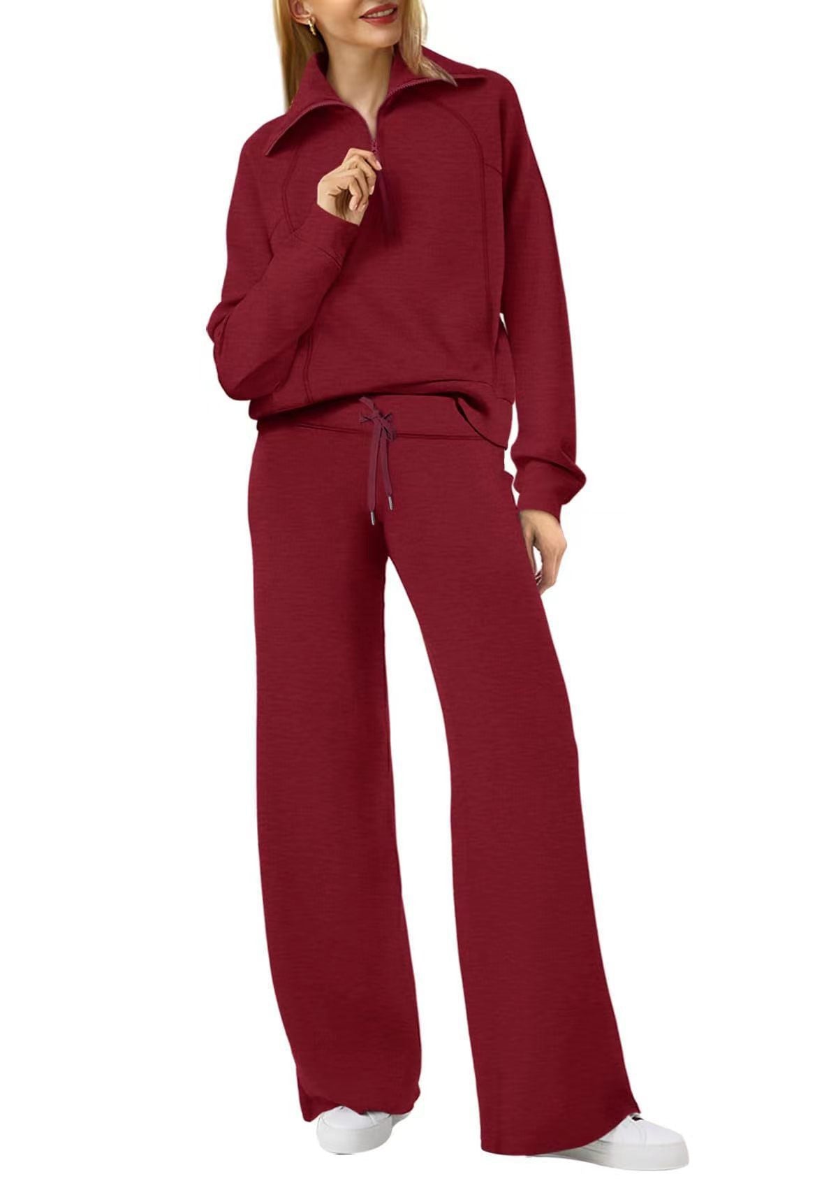 Women's Long Sleeve Zipper Sweatshirt and Wide-Leg Pants Athleisure Set