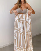 Women's 2-Piece Suit Set Lapel Shirt Wide Leg Pants Printed