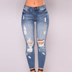 Sarah Express Distressed Skinny Jeans Elastic Mid-Rise Stretch Denim
