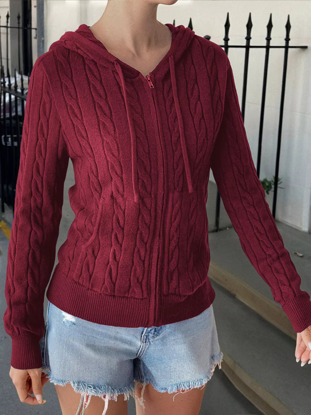 Sarah Express Women's Cozy Cable-Knit Zip-Up Cardigan