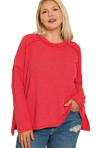 Sarah Express Women’s Plus Size Exposed Seam Corded Rib Knit Top
