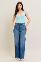 Sarah Express Women’s Plus Size High Rise Tummy Control Destroyed Wide Leg Jeans
