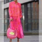 Women's Leopard Print V-Neck Long Sleeve Dress with Pockets