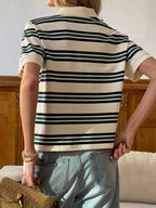 Sarah Express Women's Striped Polo T-Shirt with Contrast Collar
