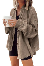 Patchwork Irregular Shirt Jacket Loose Fit Long Sleeve Acrylic Outerwear