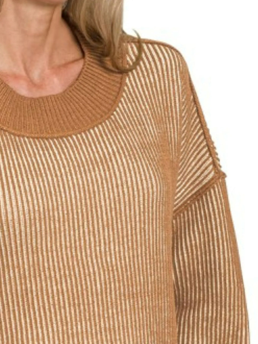 Sarah Express Women’s Oversized Two Tone Sweater with Exposed Seams