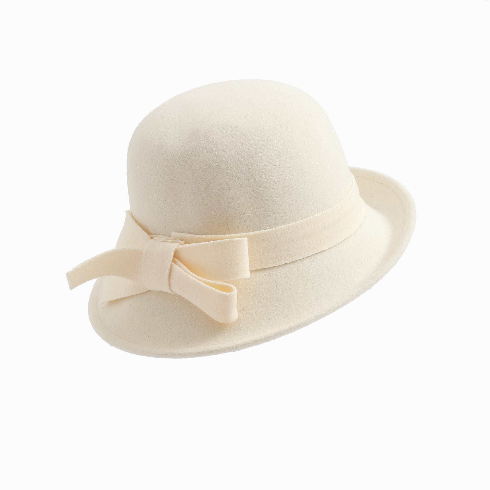 Women's French Style Retro Bowler Hat Dome Crown with Bow Accent Polyester
