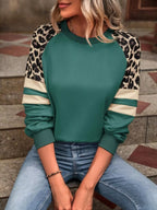 Sarah Express Women's Leopard Round Neck Raglan Sleeve Sweatshirt