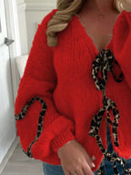 Sarah Express Women's Tie Front Long Sleeve Sweater