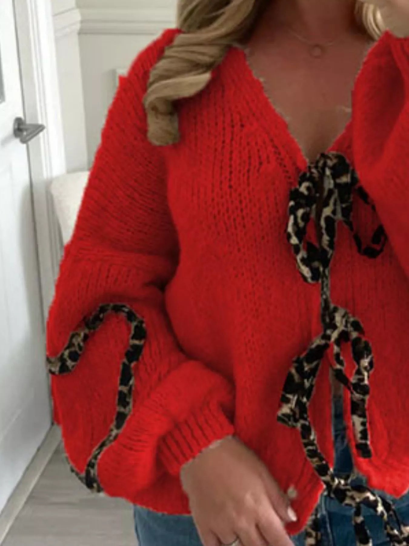 Sarah Express Women's Tie Front Long Sleeve Sweater