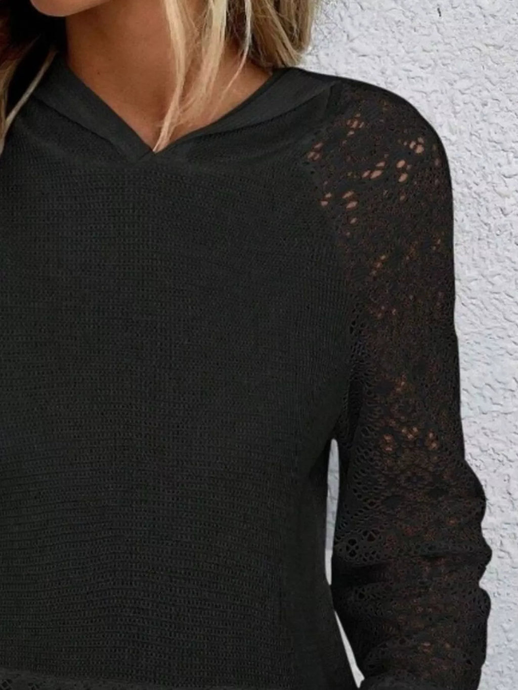 Sarah Express Women's Lace Sleeve Kangaroo Pocket Hoodie