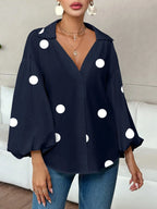 Sarah Express Women's Polka Dot Balloon Sleeve Blouse - Oversized Button-Up Top