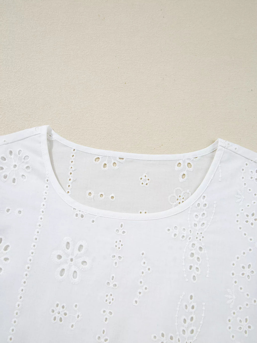 Sarah Express Women's Eyelet Embroidered Smocked Cuff Sheer Blouse