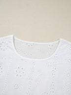 Sarah Express Women's Eyelet Embroidered Smocked Cuff Sheer Blouse