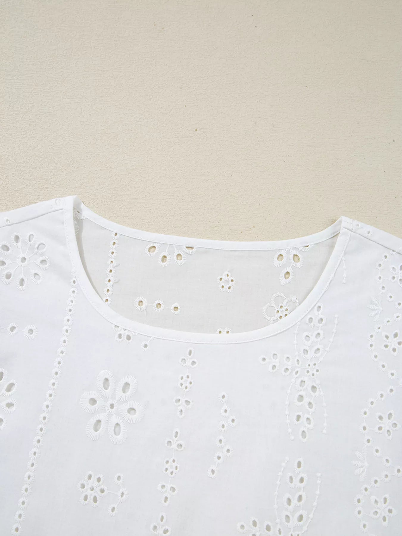 Sarah Express Women's Eyelet Embroidered Smocked Cuff Sheer Blouse