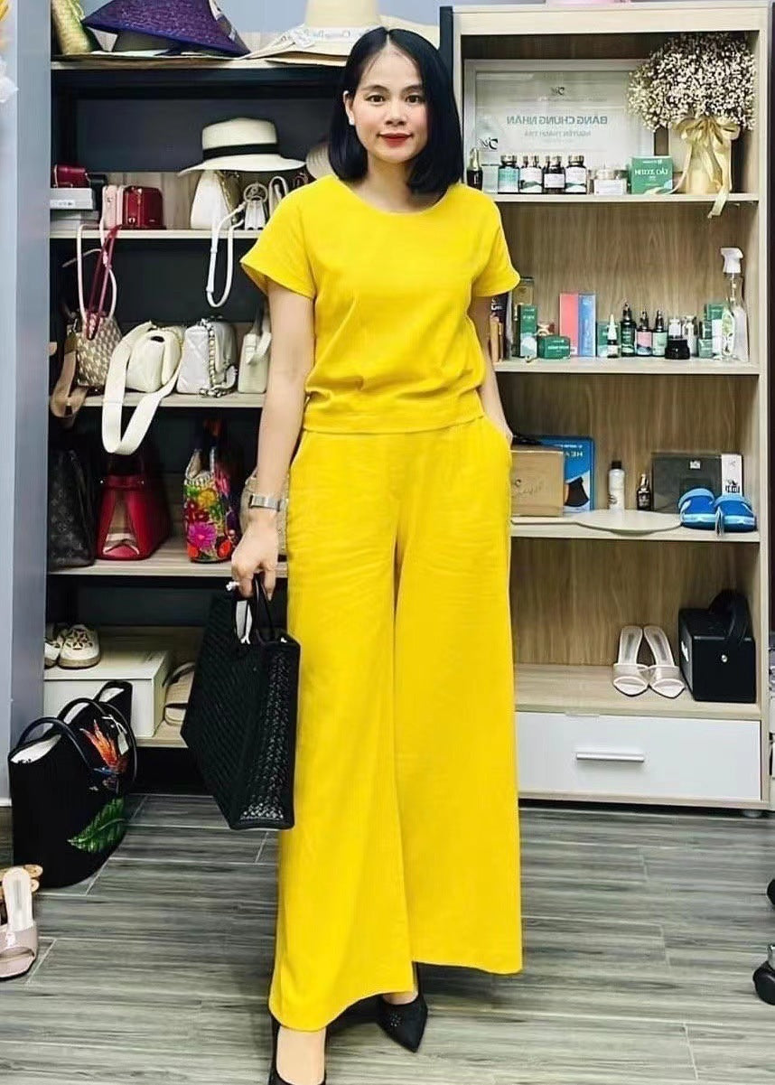 Cotton Linen Two-Piece Set Casual Loose Top Pants Outfit