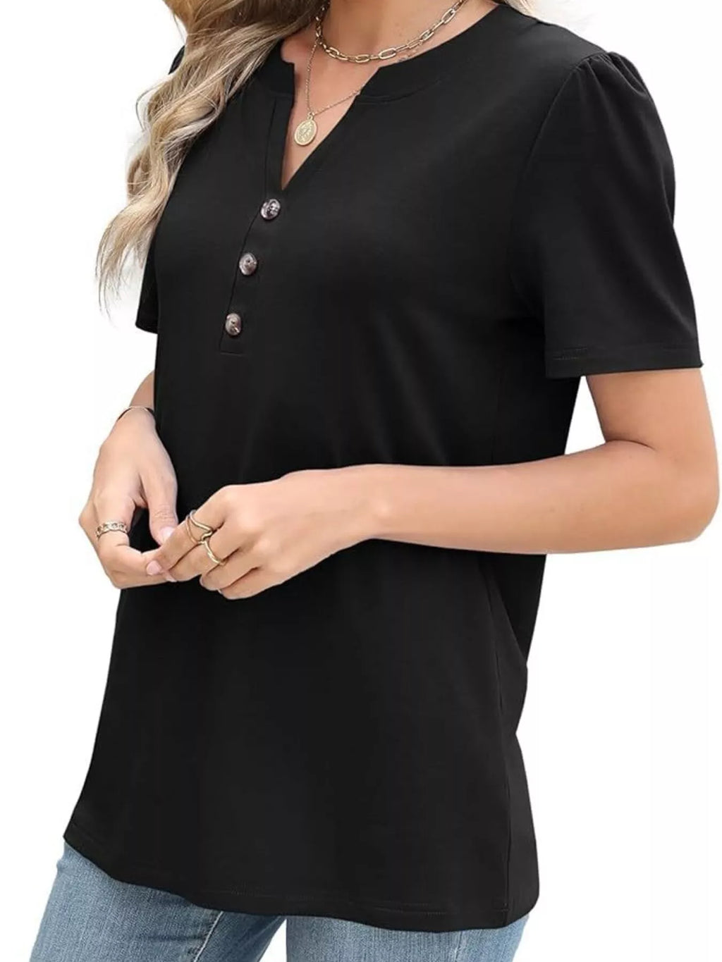 Sarah Express Women's Notched Short Sleeve Blouse Plus Size