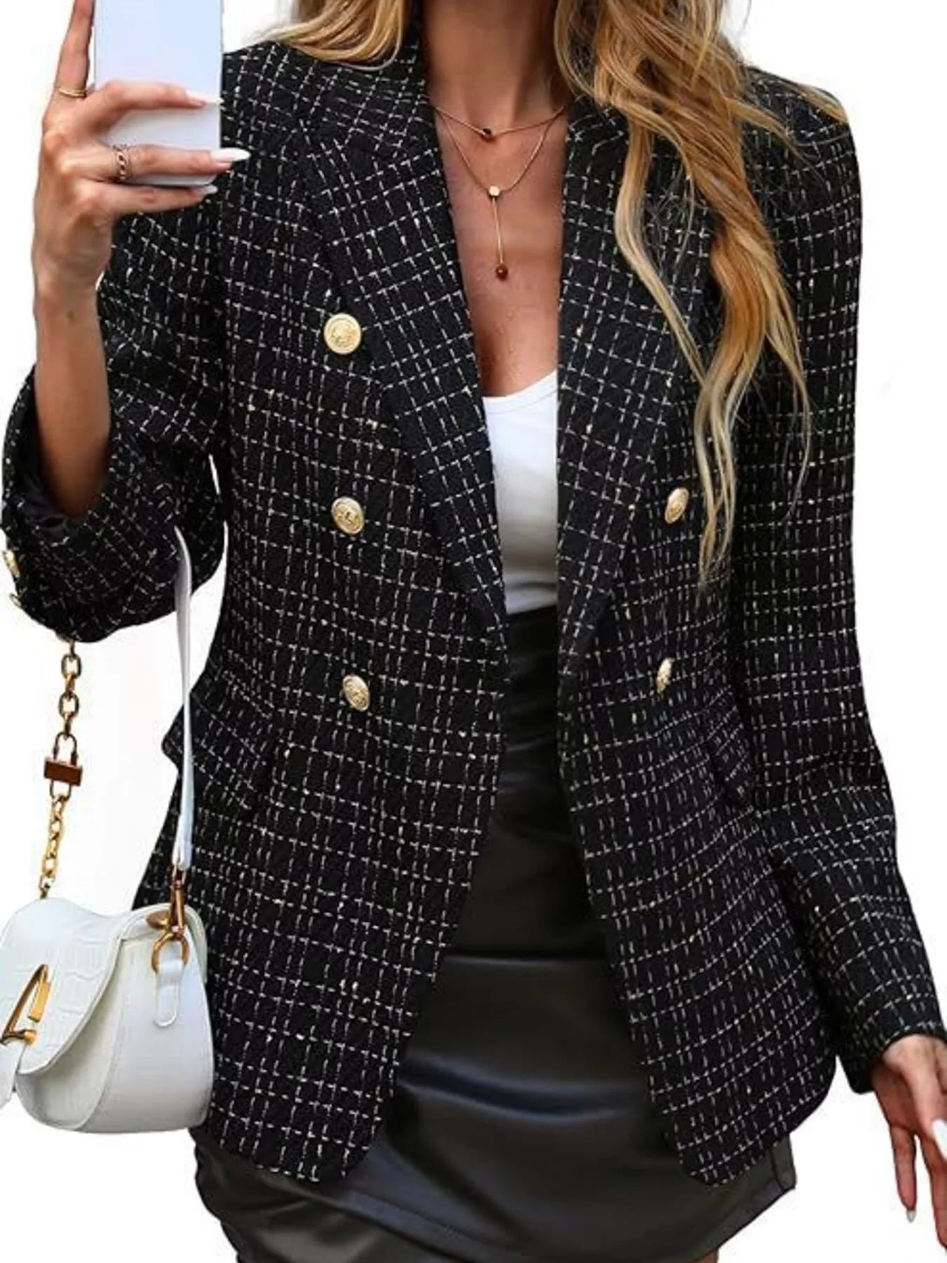 Sarah Express Women's Double-Breasted Lapel Collar Blazer Black