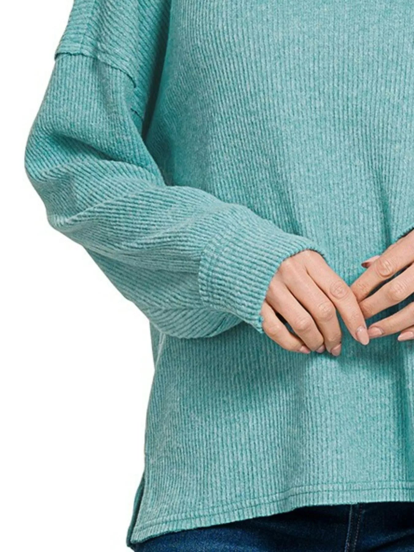 Sarah Express Women’s Oversized Brushed Ribbed Hacci Sweater