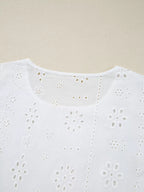 Sarah Express Women's Eyelet Embroidered Smocked Cuff Sheer Blouse