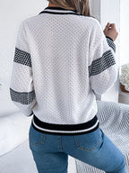 Sarah Express Women's Contrast Striped V-Neck Sweater