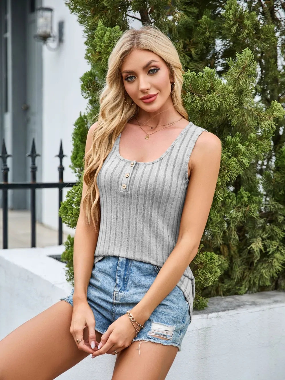 Sarah Express Women's Scoop Neck Wide Strap Tank Top - Basic Stretch Camisole