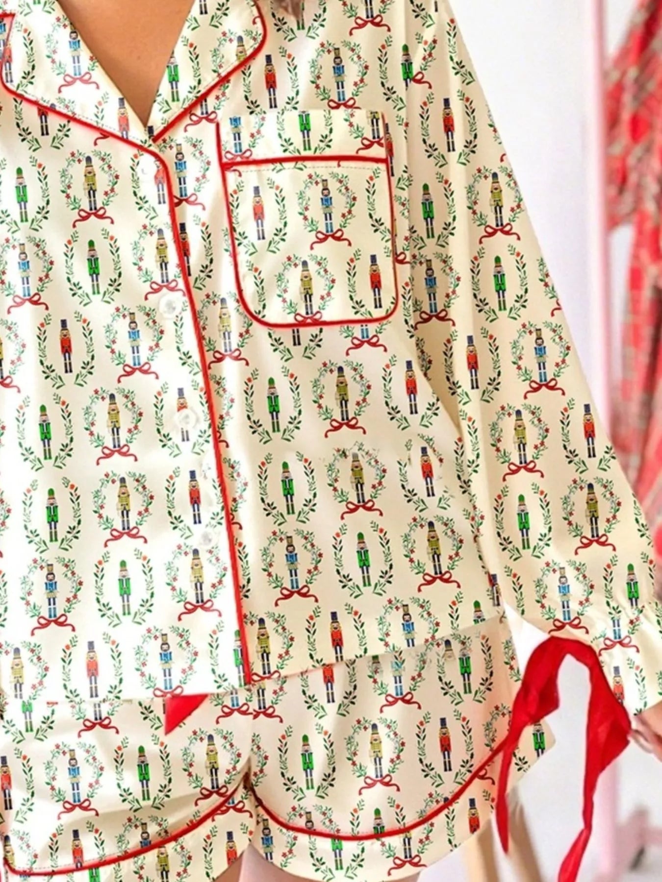 Sarah Express Women's Nutcracker Print Long Sleeve Top and Shorts Lounge Set