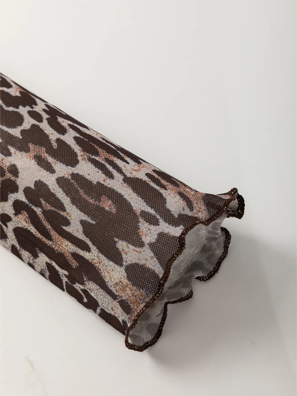 Sarah Express Women's Leopard Sheer Mesh Long Sleeve V Neck Lace-Up Blouse