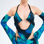 Women's Halter Neck Cut-Out Top & Bodycon Skirt Set - Sexy Two-Piece Party Dress