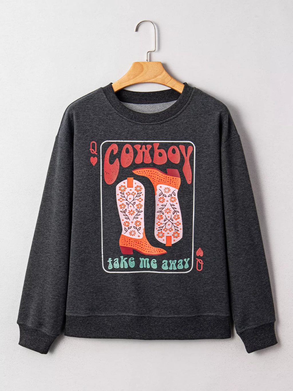 Sarah Express Women's Cowboy Queen Card Drop Shoulder Graphic Sweatshirt