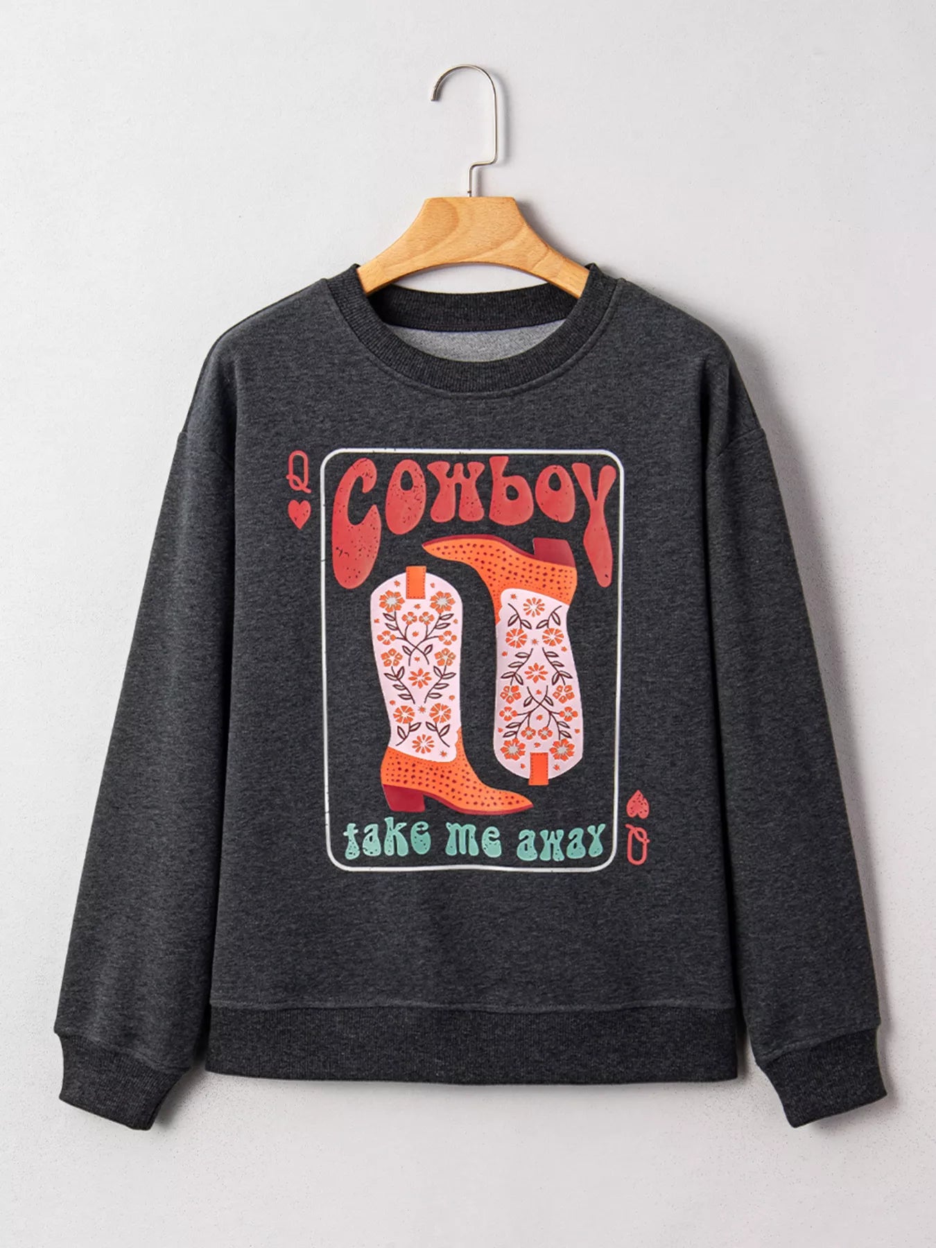 Sarah Express Women's Cowboy Queen Card Drop Shoulder Graphic Sweatshirt