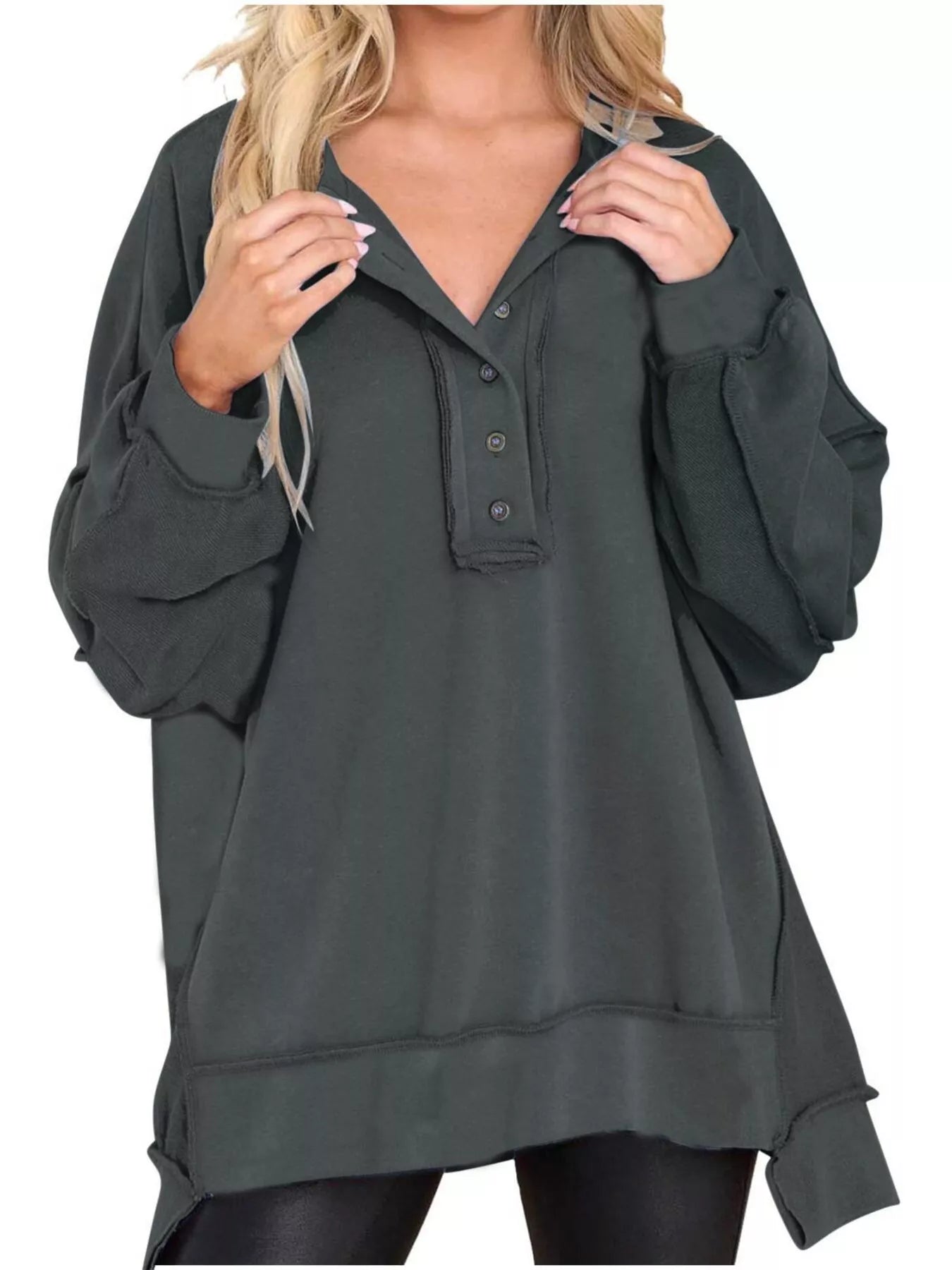 Sarah Express Women's Half Snap Long Sleeve Sweatshirt Gray