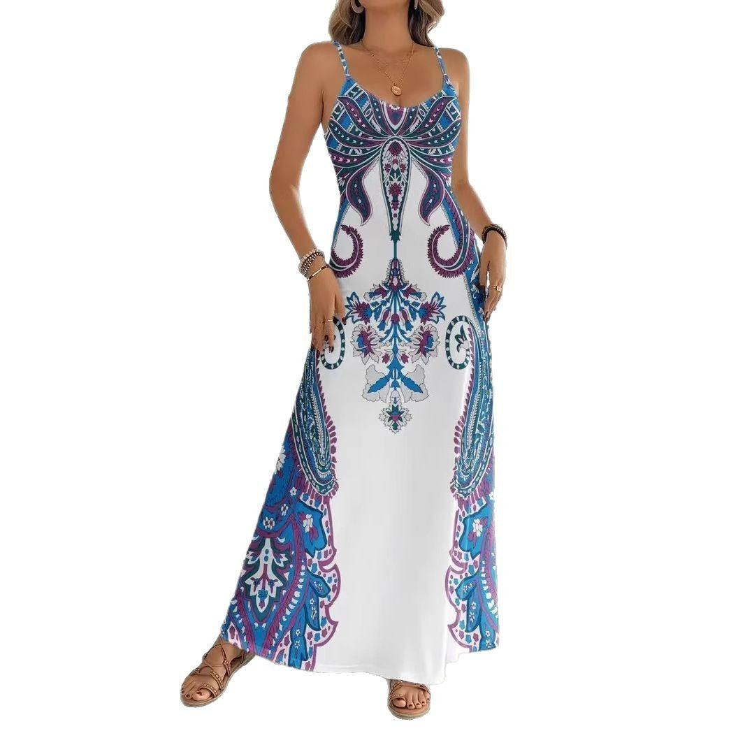 Women's V-Neck Sleeveless Maxi Dress Artistic Print
