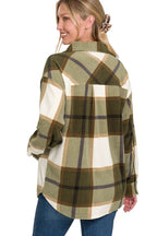 Sarah Express Women’s Oversized Plaid Fleece Shacket Casual Fall Spring